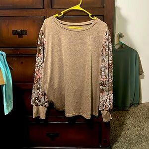 Long sleeved pinkish brown with floral sleeves